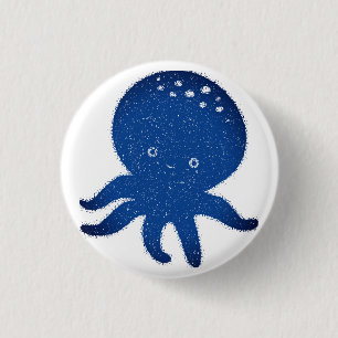 Cute Octopus-Tecknaden Gammal Papper utskrift Knapp