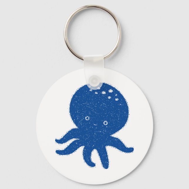 Cute Octopus-Tecknaden Gammal Papper utskrift Nyckelring (Framsida)