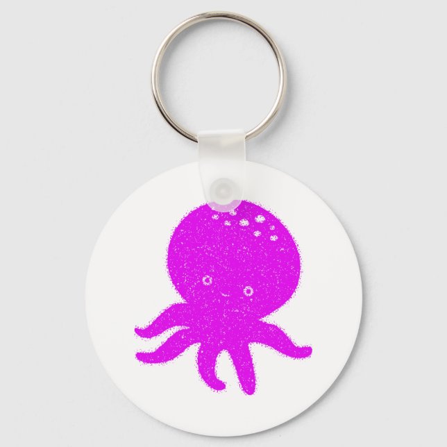 Cute Octopus-Tecknaden Gammal utskrift Papper Nyckelring (Framsida)