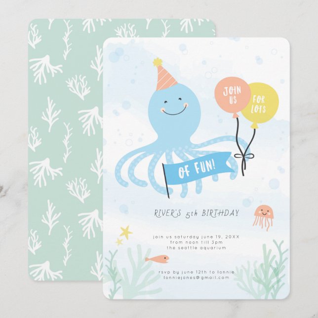 Cute Octopus under havet Inbjudningar (Fram/baksida)