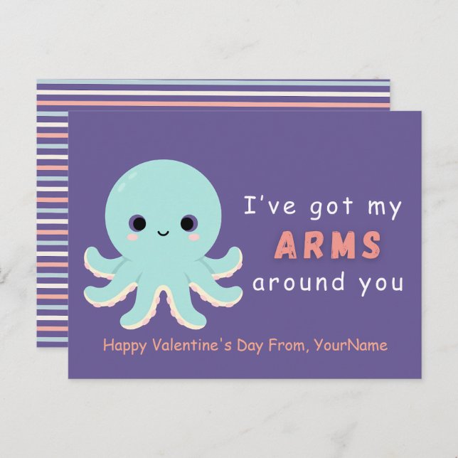 Cute Octopus Valentine Pun Card Helg Vykort (Fram/baksida)