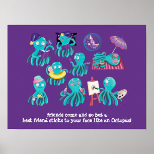 Cute OCTOPUS Vänskap Gift - BFF Sticks till Ansikt Poster