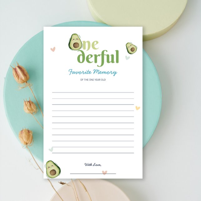 Cute Oenderful Avocado 1:a födelsedagsminneskort (Cute Onederful Avocado 1st Birthday Memory Card)