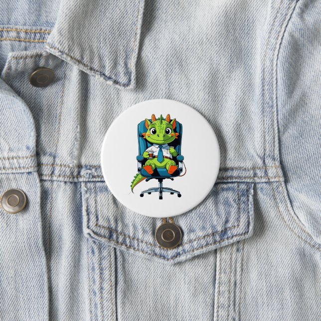 Cute Office Dragon Pin | Funny Cartoon Badge Knapp (In Situ)
