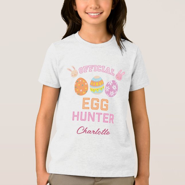 Cute Official Egg Hunter Easter Kids Name T Shirt (Framsida)