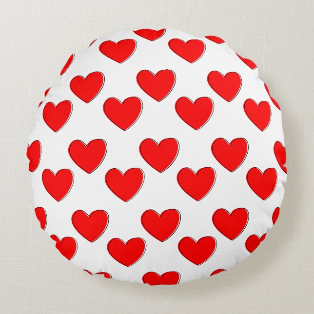 Cute Offset Red Heart Mönster Rund Kudde (Framsidan)