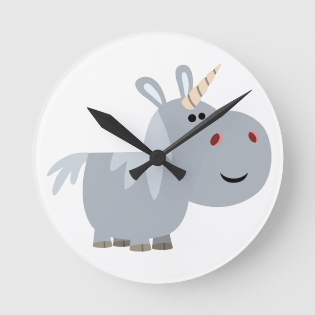 Cute Ogranskbar Tecknad Unicorn Wall Clock Rund Klocka (Framsida)