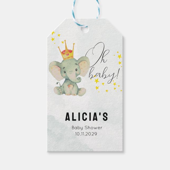 Cute Oh Baby Gender Neutral Elephant Baby Shower  Presentetikett (Framsidan)