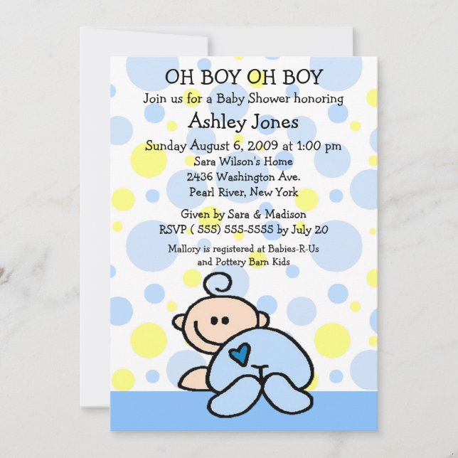 Cute Oh Boy Baby Shower-inbjudningar Inbjudningar (Framsida)