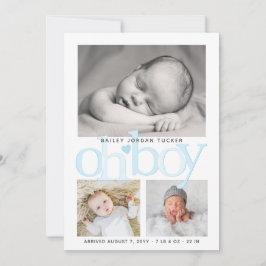 Cute Oh Boy Blue Heart Collage Photo Birth Meddelande
