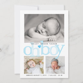 Cute Oh Boy Bright Blue Heart Collage Photo Birth Meddelande