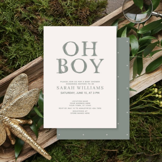 Cute Oh Boy Grönt har minimala babyskor Inbjudningar (Skapare uppladdad)