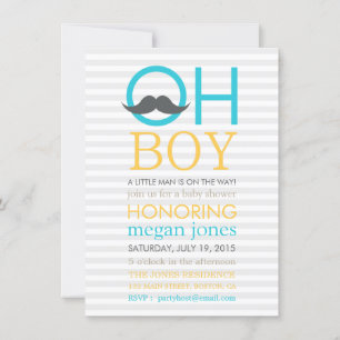 Cute Oh Boy Mustache Baby Shower-inbjudningar Inbjudningar