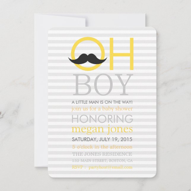 Cute Oh Boy Mustache Baby Shower-inbjudningar Inbjudningar (Framsida)