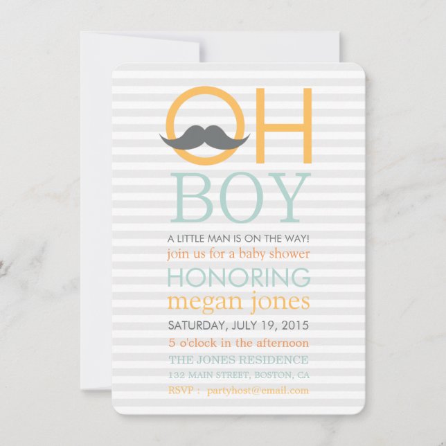 Cute Oh Boy Mustache Baby Shower-inbjudningar Inbjudningar (Framsida)