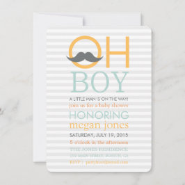 Cute Oh Boy Mustache Baby Shower-inbjudningar Inbjudningar