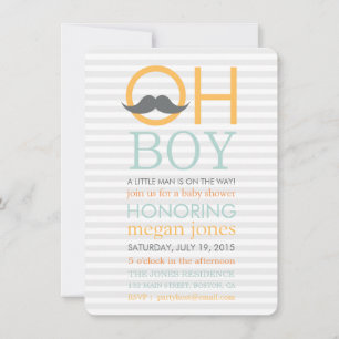 Cute Oh Boy Mustache Baby Shower-inbjudningar Inbjudningar
