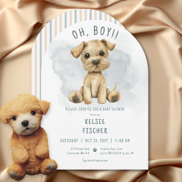 Cute Oh Boy Puppy Blue Arch Baby Shower Inbjudningar