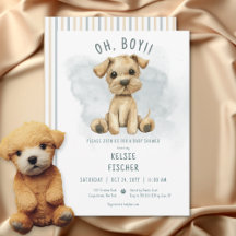 Cute Oh Boy Puppy Blue Baby Shower