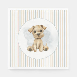 Cute Oh Boy Puppy Blue Baby Shower Pappersservett