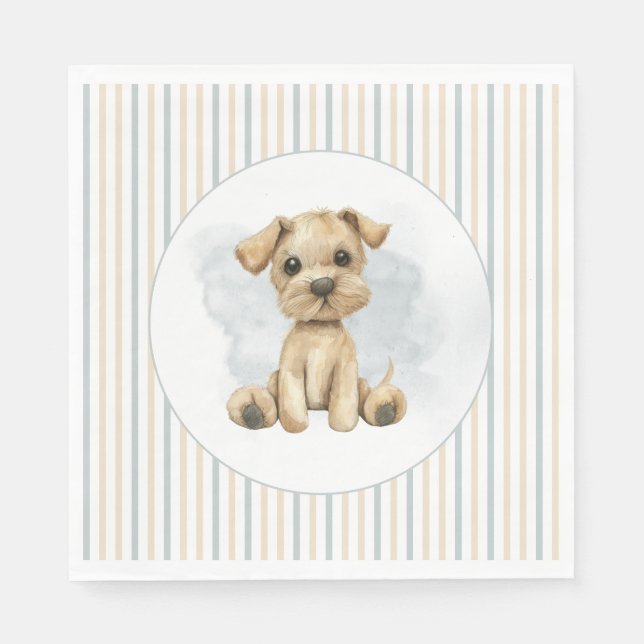 Cute Oh Boy Puppy Blue Baby Shower Pappersservett (Framsidan)