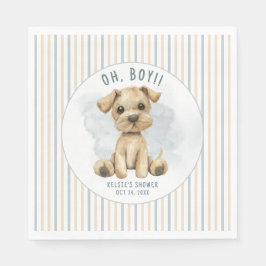 Cute Oh Boy Puppy Blue Baby Shower Pappersservett