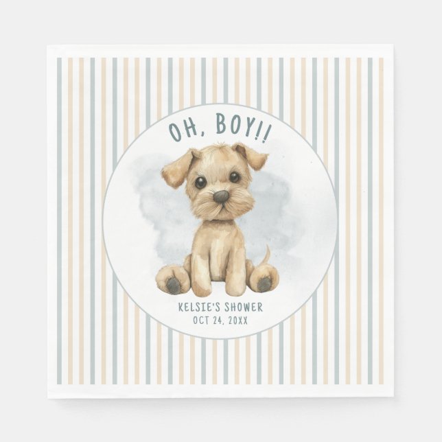 Cute Oh Boy Puppy Blue Baby Shower Pappersservett (Framsidan)