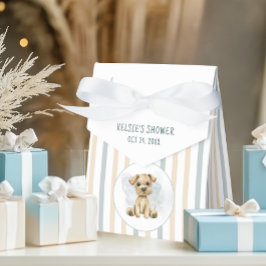 Cute Oh Boy Puppy Blue Baby Shower Stripe Presentaskar