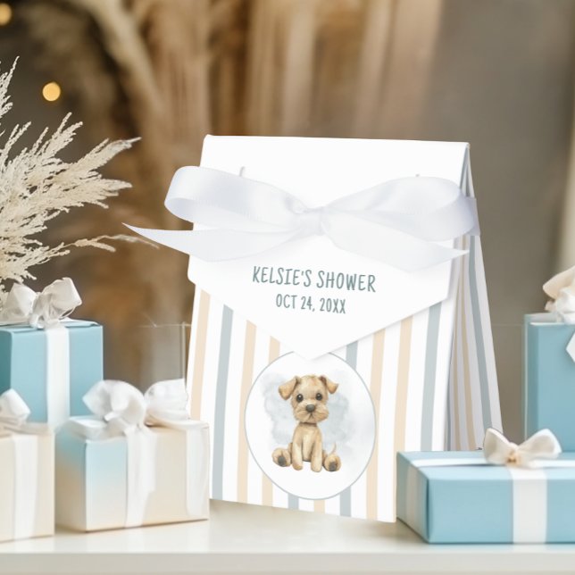 Cute Oh Boy Puppy Blue Baby Shower Stripe Presentaskar (Skapare uppladdad)