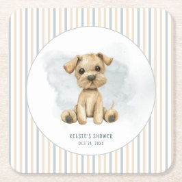 Cute Oh Boy Puppy Blue Baby Shower Underlägg Papper Kvadrat