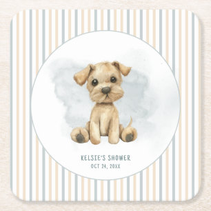 Cute Oh Boy Puppy Blue Baby Shower Underlägg Papper Kvadrat