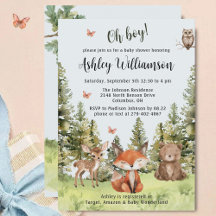 Cute Oh Boy Woodland Animals Greenery Baby Shower