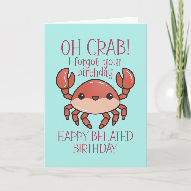 Cute Oh Crab Funny Pun Lycklig Belet Birthday Kort (Framsida)