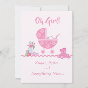 Cute "Oh Girl" Baby Carriage Baby Shower Inbjudningar
