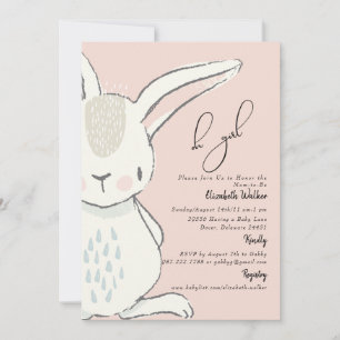 Cute Oh Girl Cute Rabbit Rosa Baby Shower Inbjudningar