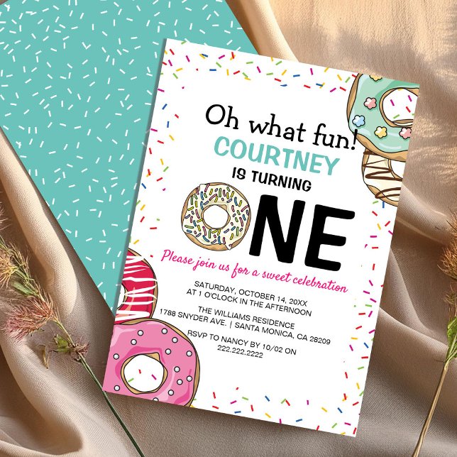 Cute Oh What Roligt Donut 1st Birthday Inbjudningar (Skapare uppladdad)