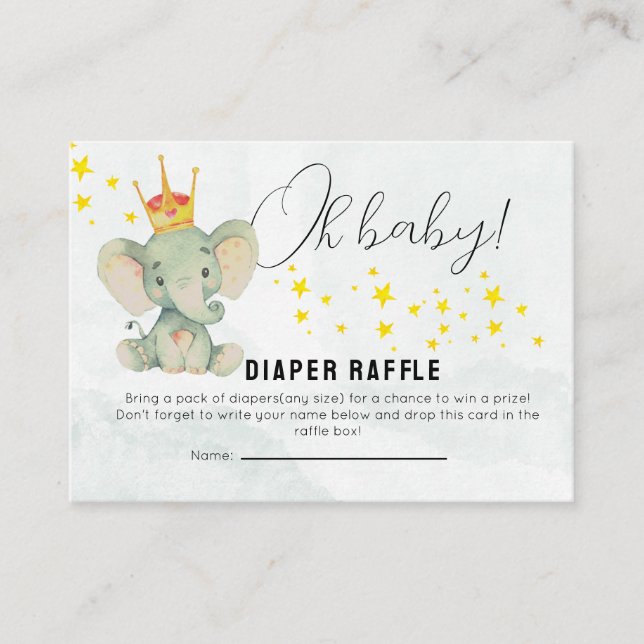 Cute OhBaby Gender Neutral Elephant Diaper Raffle  Tilläggskort (Framsida)