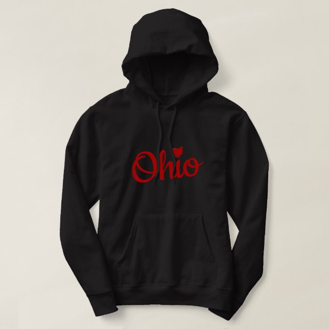 Cute Ohio Red Script OH Karta Kärlek Home Buckeye  Hoodie (Design framsida)