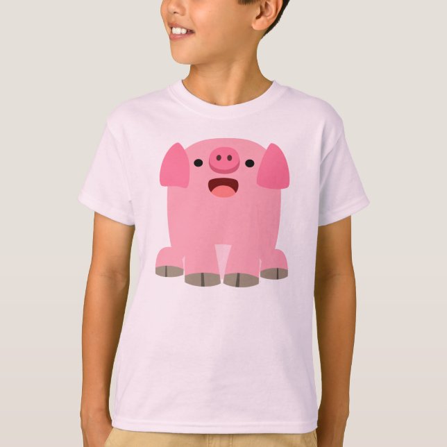Cute Oinking Tecknad Gris Children T-Shirt (Framsida)
