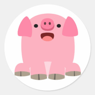 Cute Oinking Tecknad Gris Sticker Runt Klistermärke