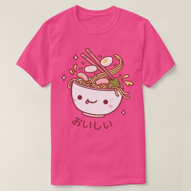 Cute Oishii japansk Ramen Noodles Spilling Toppin T Shirt (Design framsida)