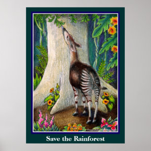 Cute Okapi-Spara av regnskogen Poster