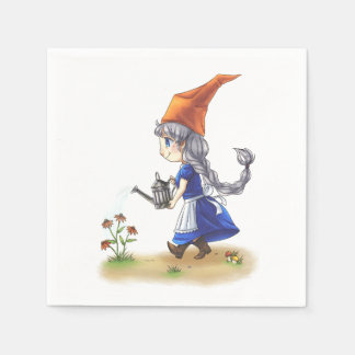 Cute Old Dam Gnome Watering Flowers Pappersservett