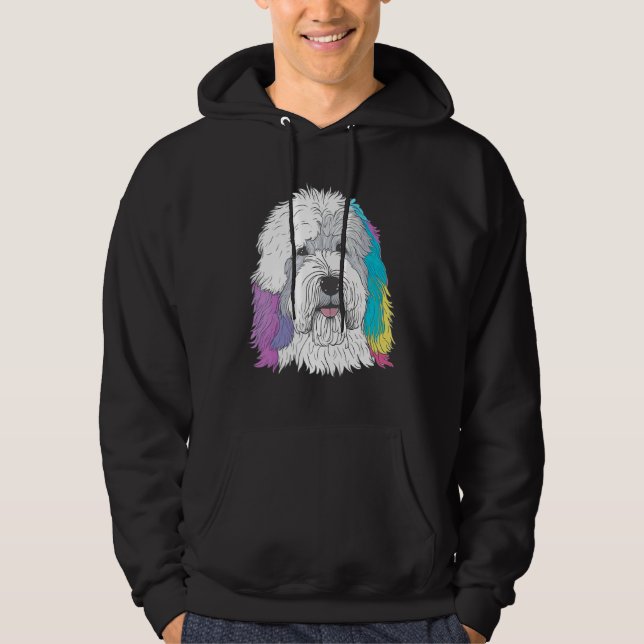 Cute Old English Sheepdog Dog on Bobtail  2 Hoodie (Framsida)