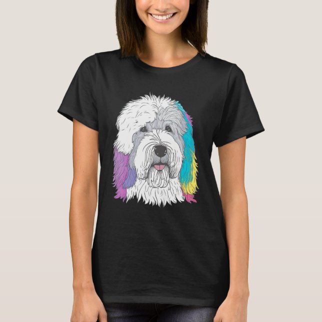 Cute Old English Sheepdog Dog on Bobtail  2 T Shirt (Framsida)