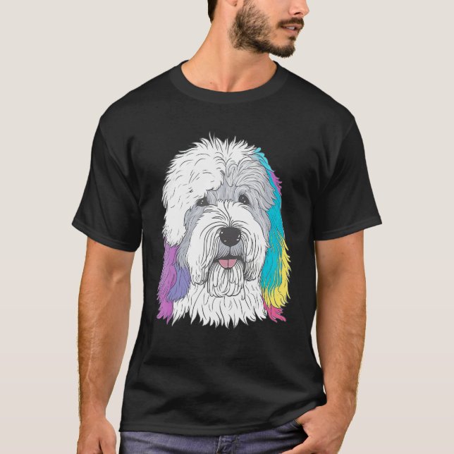 Cute Old English Sheepdog Dog on Bobtail  2 T Shirt (Framsida)