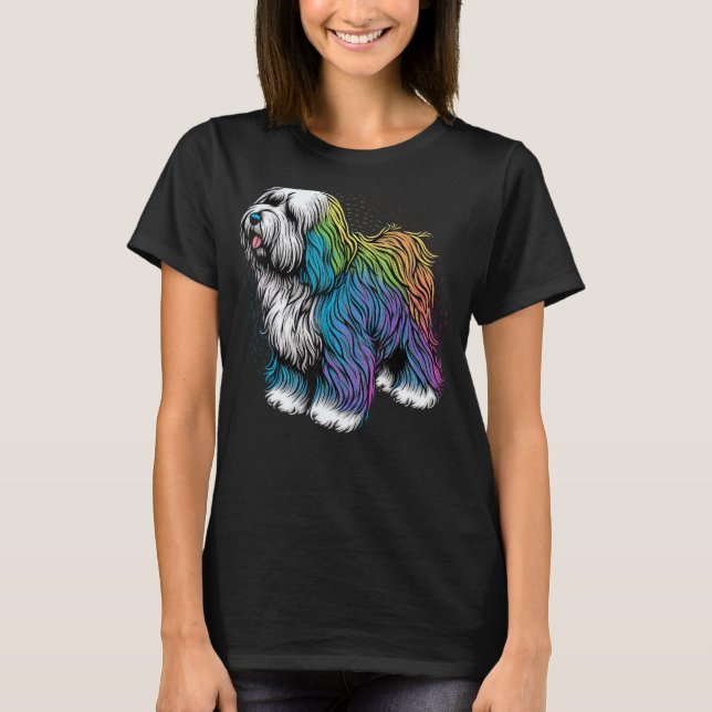 Cute Old English Sheepdog Hund på Bobtail Älskare T Shirt (Framsida)