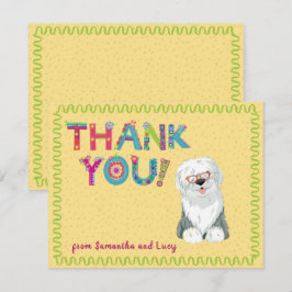 Cute Old English Sheepdog Roligt Blommigt Brev Tack Kort