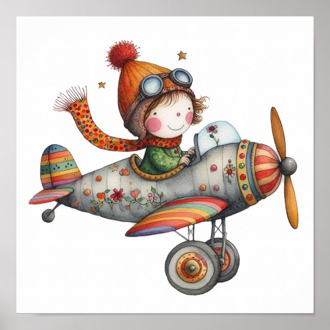 Cute Old Propeller Flygplan Children's Art Poster (Framsidan)