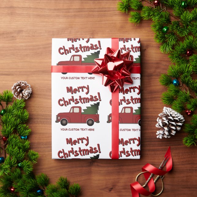 Cute old red truck with Christmas tree custom Presentpapper (Julgåva)